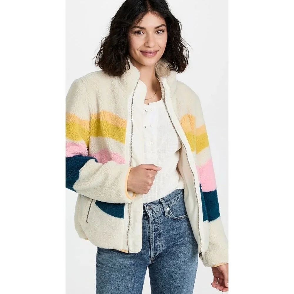 Faherty Women's Multicolor Sun and Wave Faux Sherpa Full Zip Size Xsmall 2980 - Picture 2 of 16